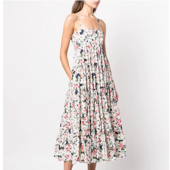 NWT Cinq a Sept 5a7 Gavin Floral Print Tiered Cotton Maxi Dress - Papyrus Multi - Picture 10 of 12